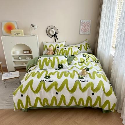 91家纺网 家纺一手货源 找家纺 惠居家 2023新款13372全棉小清新三件套四件套碧波