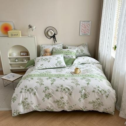91家纺网 家纺一手货源 找家纺 惠居家 2023新款13372全棉小清新三件套四件套夏朵-绿