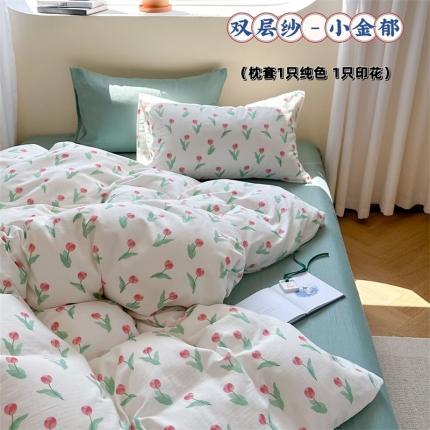 91家纺网 家纺一手货源 找家纺 例外Home 2023新款A类双层纱全棉四件套 双层纱-小金郁