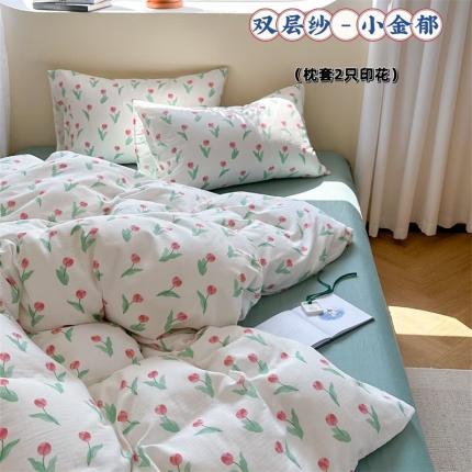 91家纺网 家纺一手货源 找家纺 例外Home 2023新款A类双层纱全棉四件套 双层纱-小金郁