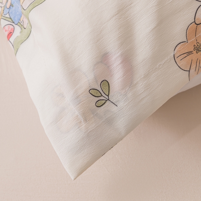 91家纺网 家纺一手货源 找家纺 梦舒羽 2025新款水洗棉麻单人枕头套亲肤双人枕套 花中兔