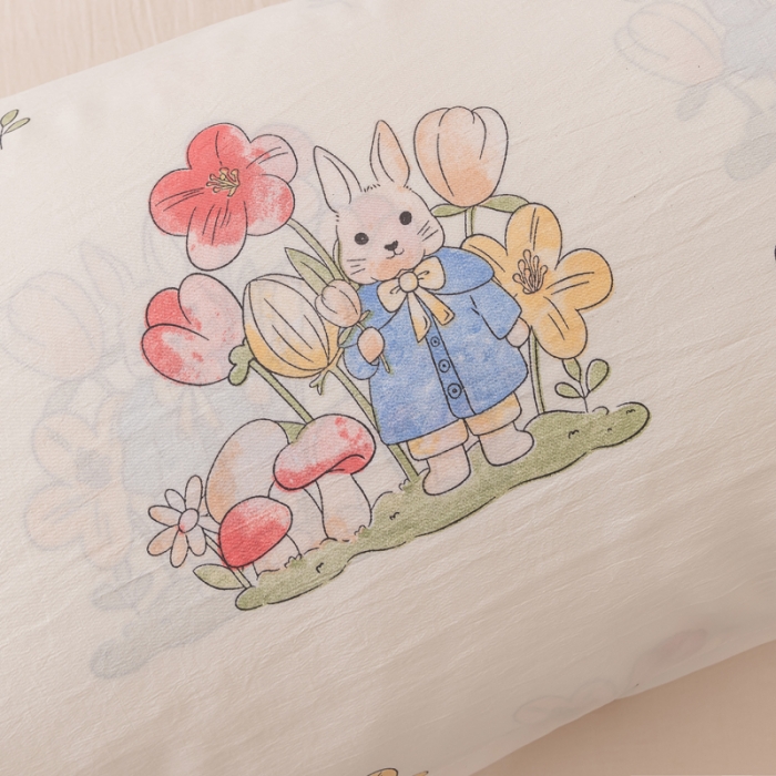 91家纺网 家纺一手货源 找家纺 梦舒羽 2025新款水洗棉麻单人枕头套亲肤双人枕套 花中兔