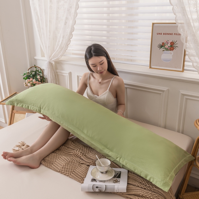 91家纺网 家纺一手货源 找家纺 梦舒羽 2025新款水洗棉麻单人枕头套亲肤双人枕套 牛油果绿