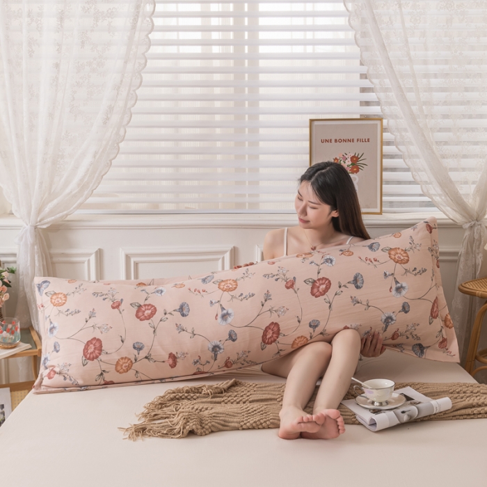 91家纺网 家纺一手货源 找家纺 梦舒羽 2025新款水洗棉麻单人枕头套亲肤双人枕套 牵牛花