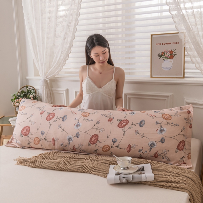 91家纺网 家纺一手货源 找家纺 梦舒羽 2025新款水洗棉麻单人枕头套亲肤双人枕套 牵牛花