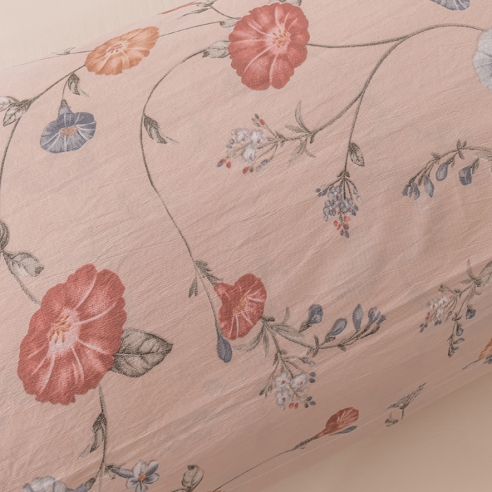 91家纺网 家纺一手货源 找家纺 梦舒羽 2025新款水洗棉麻单人枕头套亲肤双人枕套 牵牛花