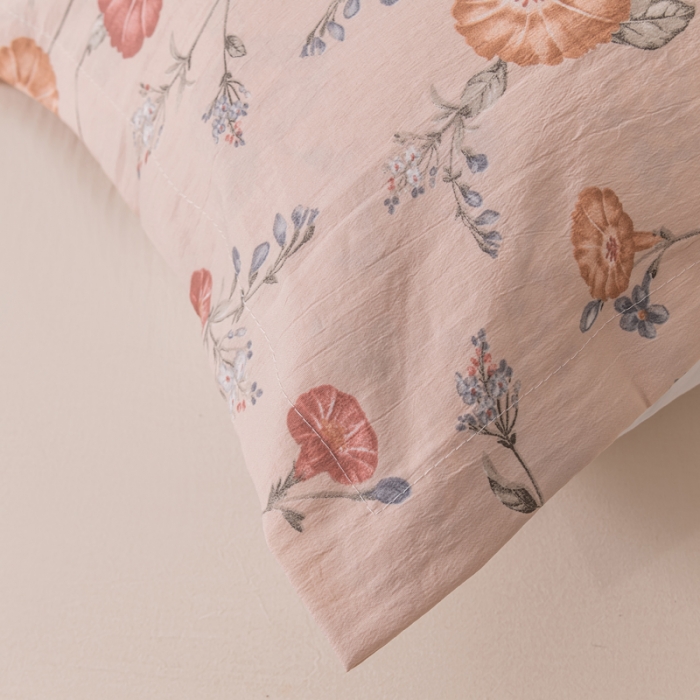 91家纺网 家纺一手货源 找家纺 梦舒羽 2025新款水洗棉麻单人枕头套亲肤双人枕套 牵牛花