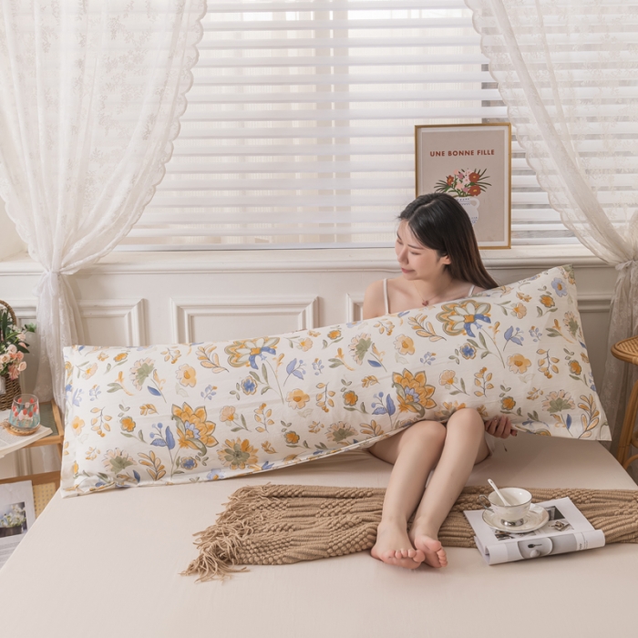 91家纺网 家纺一手货源 找家纺 梦舒羽 2025新款水洗棉麻单人枕头套亲肤双人枕套 太阳花