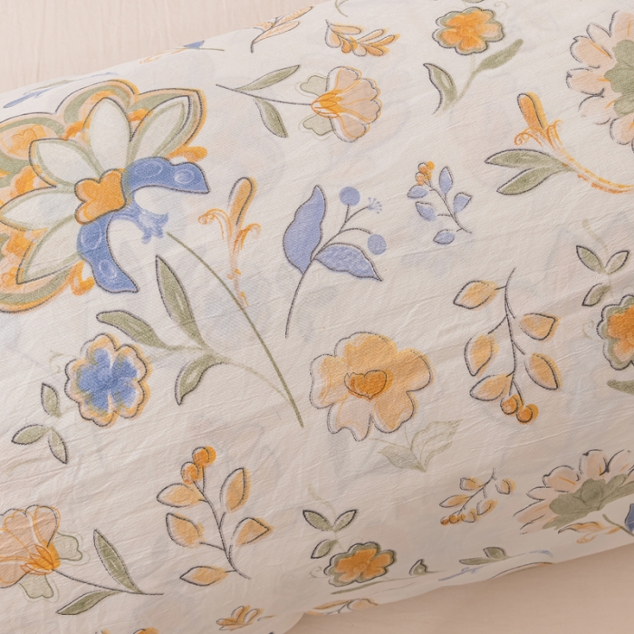 91家纺网 家纺一手货源 找家纺 梦舒羽 2025新款水洗棉麻单人枕头套亲肤双人枕套 太阳花