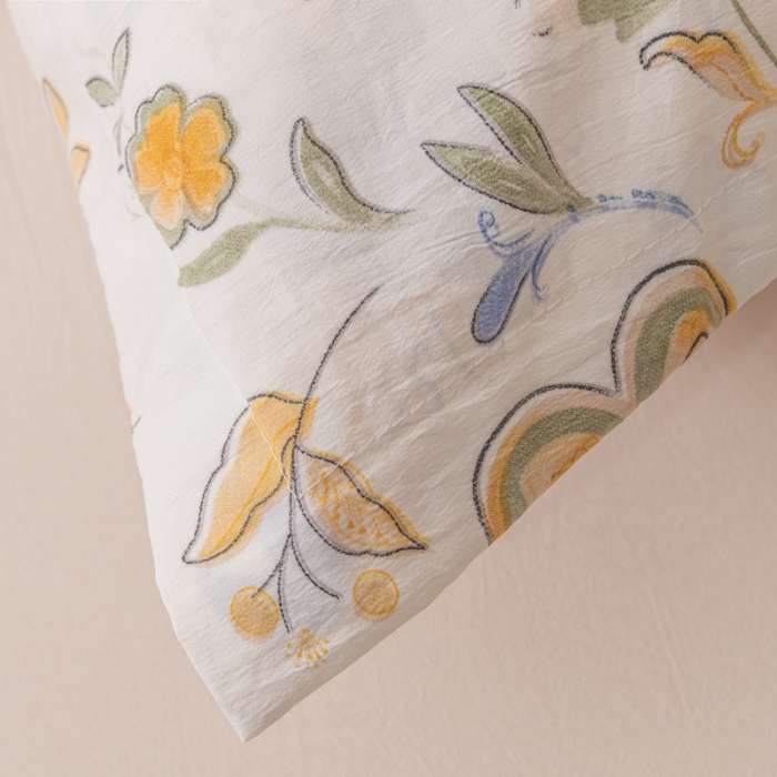 91家纺网 家纺一手货源 找家纺 梦舒羽 2025新款水洗棉麻单人枕头套亲肤双人枕套 太阳花