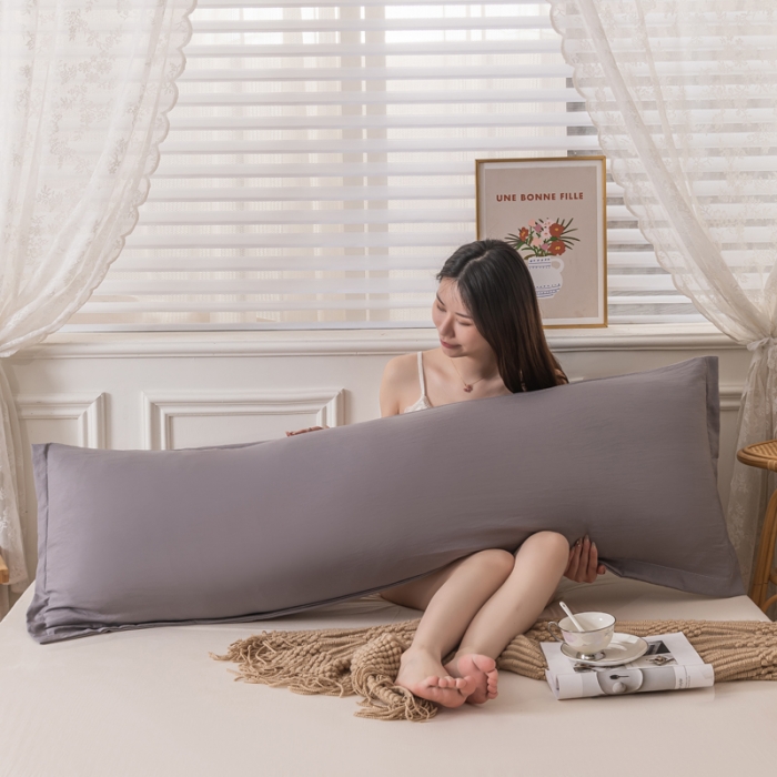 91家纺网 家纺一手货源 找家纺 梦舒羽 2025新款水洗棉麻单人枕头套亲肤双人枕套 月灰