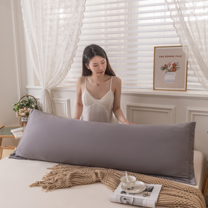 91家纺网 家纺一手货源 找家纺 梦舒羽 2025新款水洗棉麻单人枕头套亲肤双人枕套 月灰