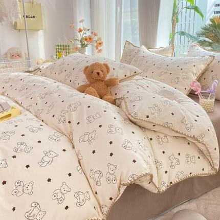 91家纺网 家纺一手货源 找家纺 （总）秋艳家纺 2023新款直播电商爆款水洗棉麻双层纱贝壳边四件套