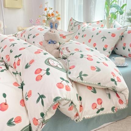 91家纺网 家纺一手货源 找家纺 （总）秋艳家纺 2023新款直播电商爆款水洗棉麻双层纱贝壳边四件套