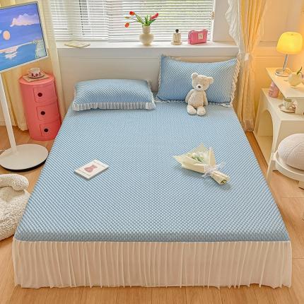 91家纺网 家纺一手货源 找家纺 苹果星 2023新款床裙款凉感豆豆乳胶凉席 湛蓝