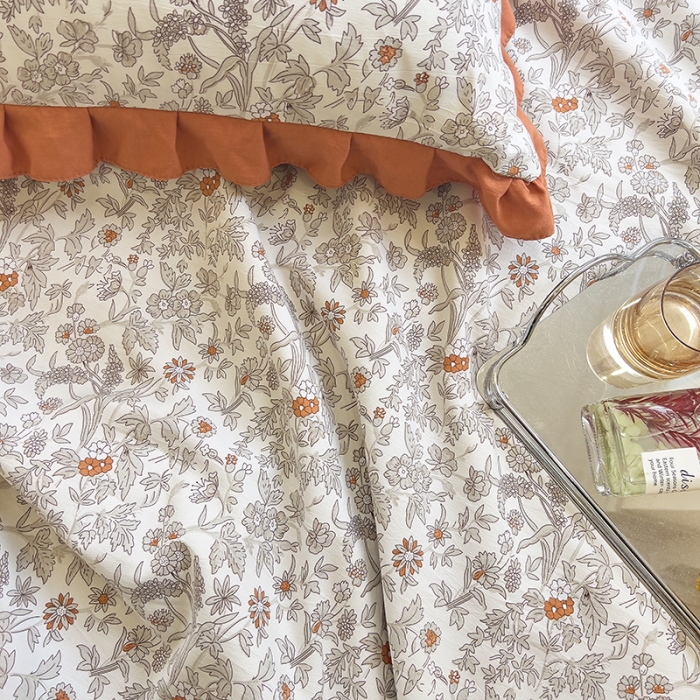 91家纺网 家纺一手货源 找家纺 梦莱斯 2023新款水洗棉麻印花夏被四件套 田野棕