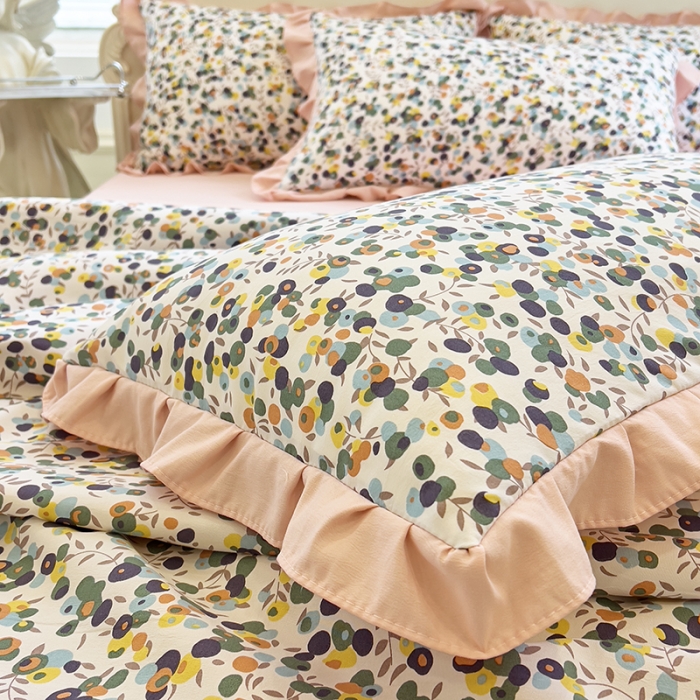 91家纺网 家纺一手货源 找家纺 梦莱斯 2023新款水洗棉麻印花夏被四件套 开心果米色