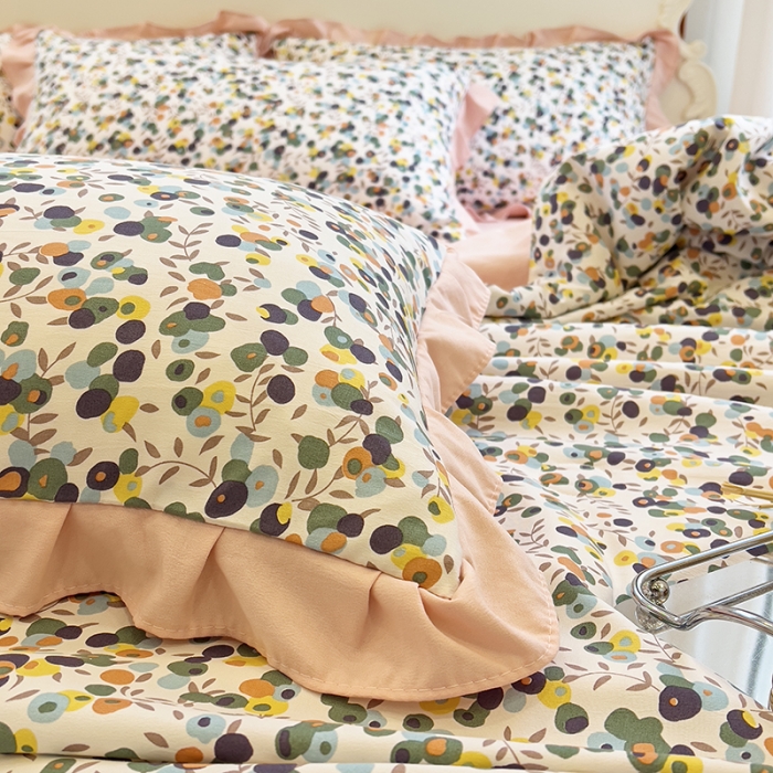 91家纺网 家纺一手货源 找家纺 梦莱斯 2023新款水洗棉麻印花夏被四件套 开心果米色