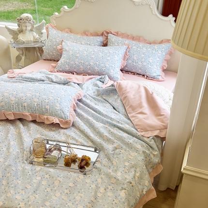 91家纺网 家纺一手货源 找家纺 梦莱斯 2023新款水洗棉麻印花夏被四件套 玲珑兰