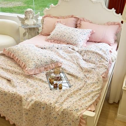 91家纺网 家纺一手货源 找家纺 梦莱斯 2023新款水洗棉麻印花夏被四件套 抒情米