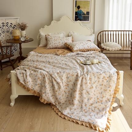 91家纺网 家纺一手货源 找家纺 梦莱斯 2023新款水洗棉麻印花夏被四件套 夏朵米