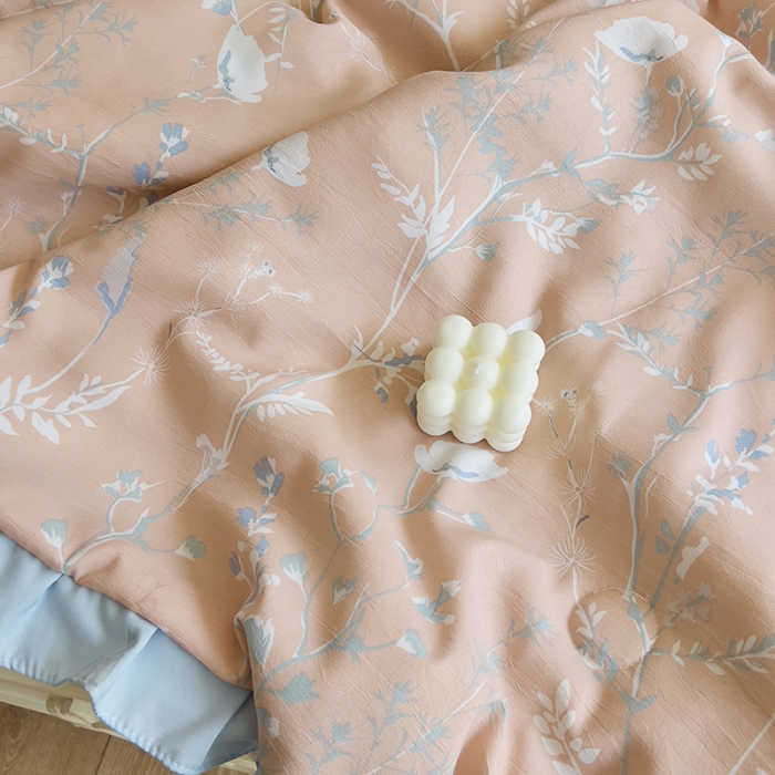 91家纺网 家纺一手货源 找家纺 梦莱斯 2023新款水洗棉麻印花夏被四件套 司藤桔