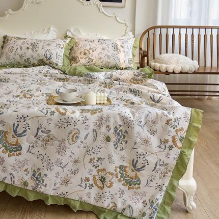 91家纺网 家纺一手货源 找家纺 梦莱斯 2023新款水洗棉麻印花夏被四件套 夏洛米