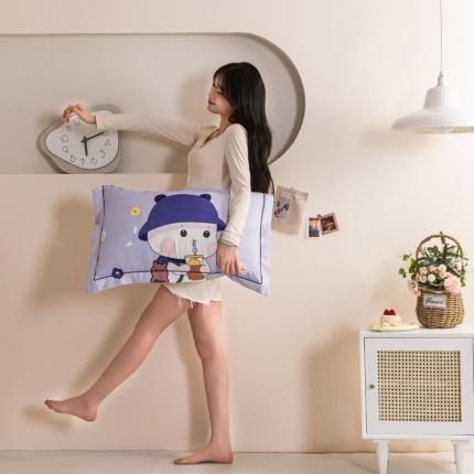 91家纺网 家纺一手货源 找家纺 久云居 2024新款冰丝大版数码印花枕套工艺冰丝枕套 呆萌熊