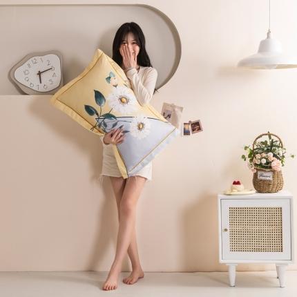 91家纺网 家纺一手货源 找家纺 久云居 2024新款冰丝大版数码印花枕套工艺冰丝枕套 向阳花开