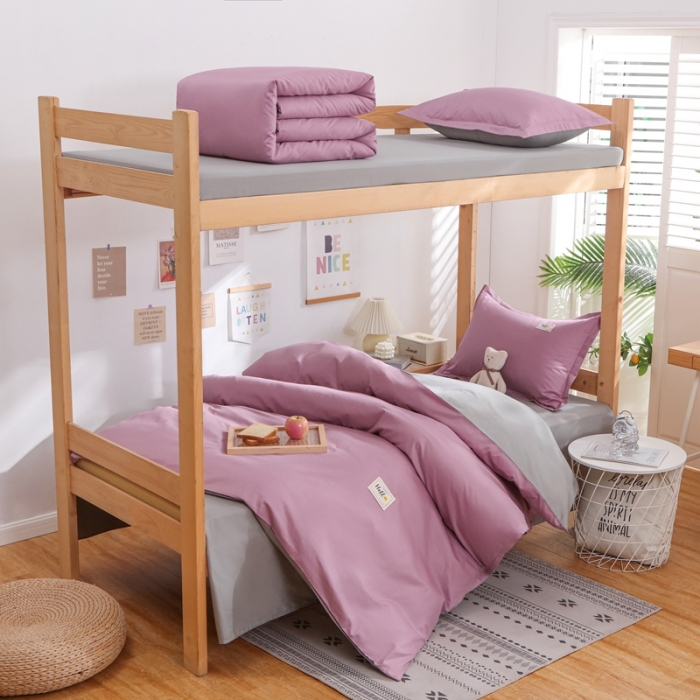 91家纺网 家纺一手货源 找家纺 棉造 2023新款13372纯棉学生宿舍上下床套件全棉三件套六件套 豆沙-MZ