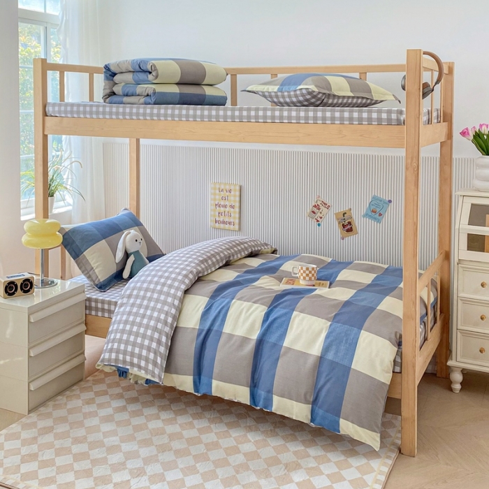 91家纺网 家纺一手货源 找家纺 棉造 2023新款13372纯棉学生宿舍上下床套件全棉三件套六件套 格莱姆-MZ