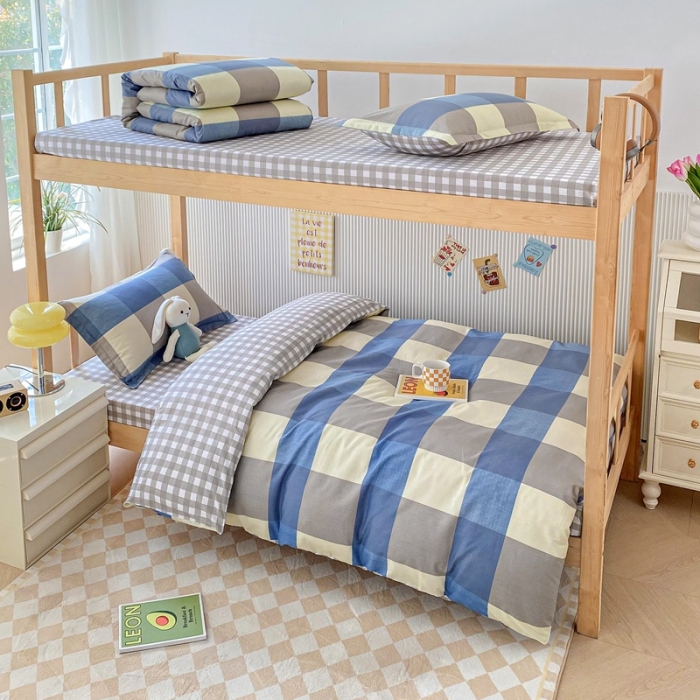 91家纺网 家纺一手货源 找家纺 棉造 2023新款13372纯棉学生宿舍上下床套件全棉三件套六件套 格莱姆-MZ