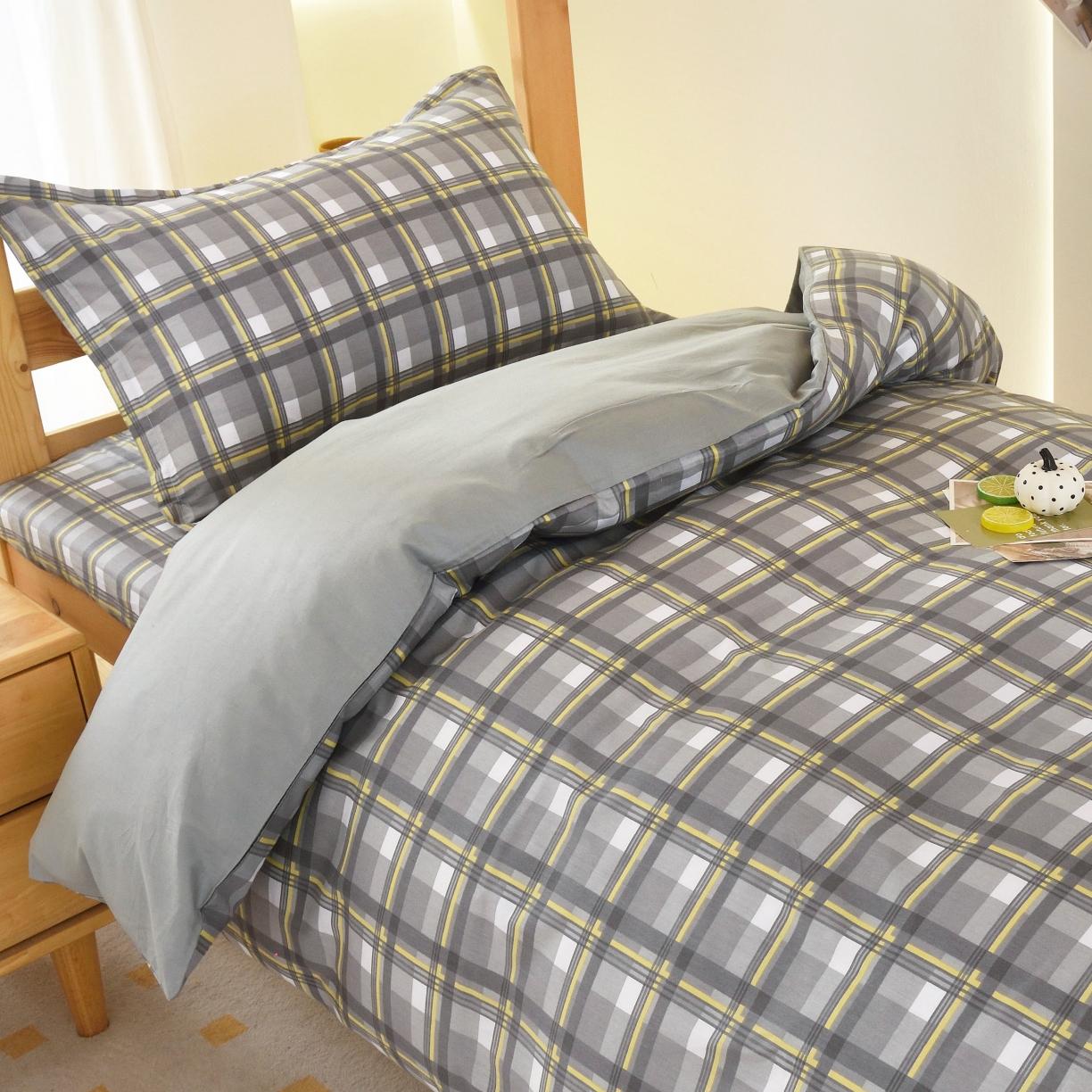 91家纺网 家纺一手货源 找家纺 棉造 2023新款13372纯棉学生宿舍上下床套件全棉三件套六件套 简格~灰-MZ