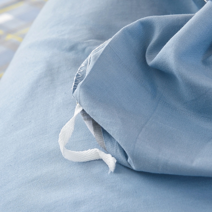 91家纺网 家纺一手货源 找家纺 棉造 2023新款13372纯棉学生宿舍上下床套件全棉三件套六件套 简格~蓝-MZ