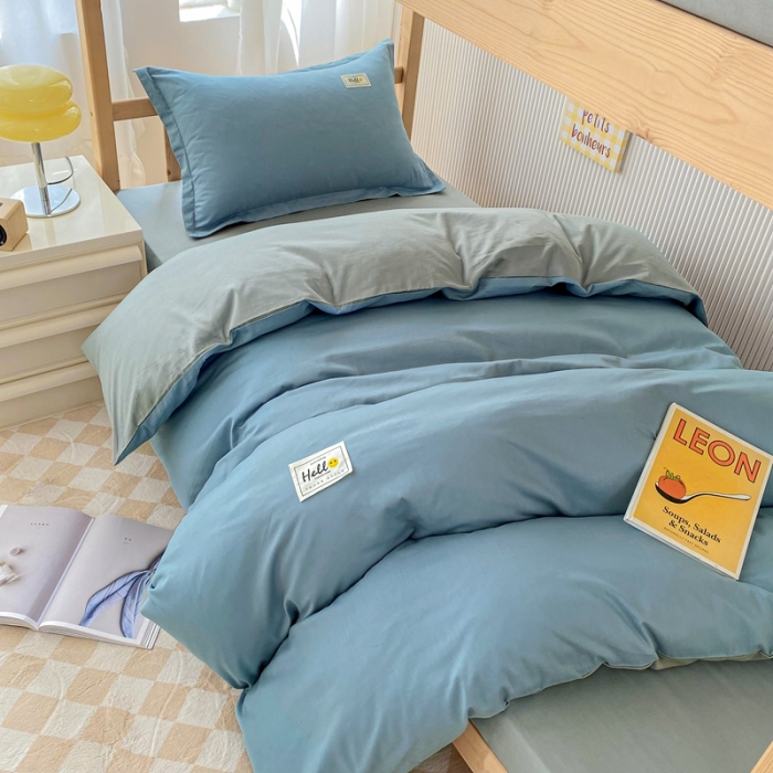 91家纺网 家纺一手货源 找家纺 棉造 2023新款13372纯棉学生宿舍上下床套件全棉三件套六件套 蓝灰-MZ