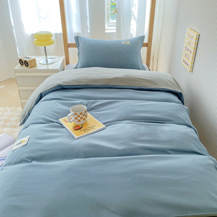 91家纺网 家纺一手货源 找家纺 棉造 2023新款13372纯棉学生宿舍上下床套件全棉三件套六件套 蓝灰-MZ