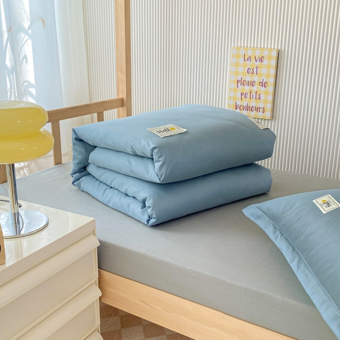 91家纺网 家纺一手货源 找家纺 棉造 2023新款13372纯棉学生宿舍上下床套件全棉三件套六件套 蓝灰-MZ