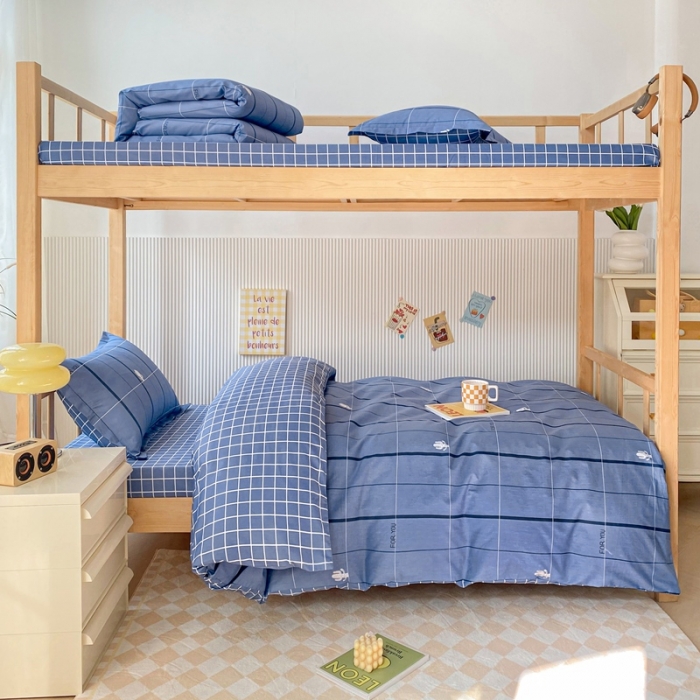 91家纺网 家纺一手货源 找家纺 棉造 13372纯棉学生宿舍上下床套件全棉三件套六件套 魅蓝-MZ