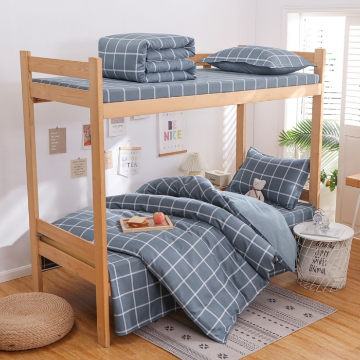 91家纺网 家纺一手货源 找家纺 棉造 2023新款13372纯棉学生宿舍上下床套件全棉三件套六件套 摩卡-MZ