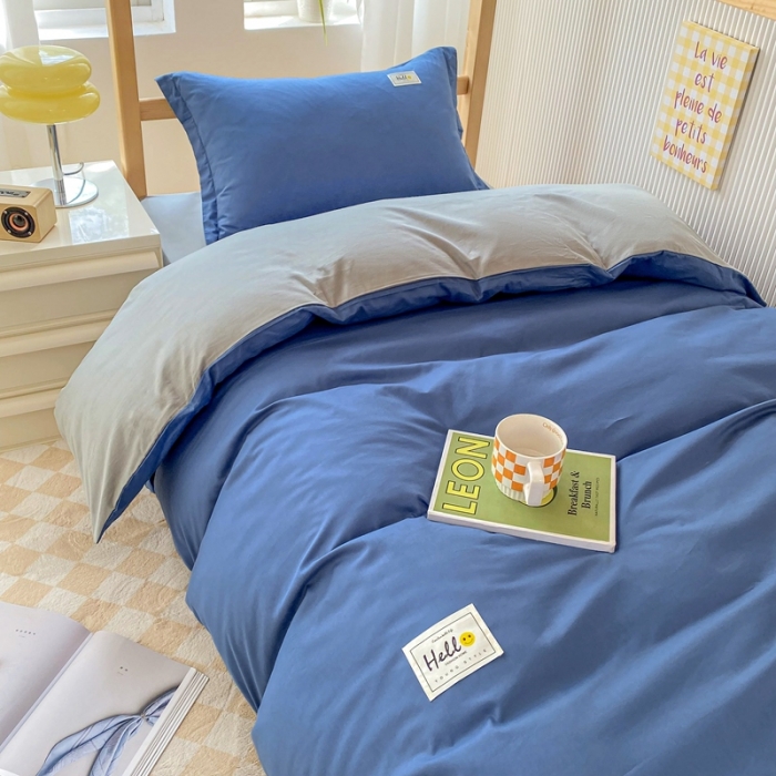 91家纺网 家纺一手货源 找家纺 棉造 13372纯棉学生宿舍上下床套件全棉三件套六件套 牛仔蓝-MZ
