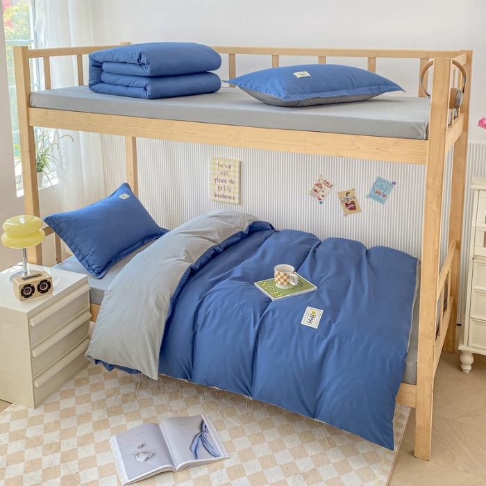 91家纺网 家纺一手货源 找家纺 棉造 13372纯棉学生宿舍上下床套件全棉三件套六件套 牛仔蓝-MZ