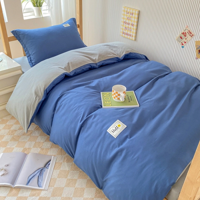 91家纺网 家纺一手货源 找家纺 棉造 13372纯棉学生宿舍上下床套件全棉三件套六件套 牛仔蓝-MZ