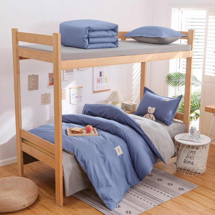 91家纺网 家纺一手货源 找家纺 棉造 13372纯棉学生宿舍上下床套件全棉三件套六件套 牛仔蓝-MZ