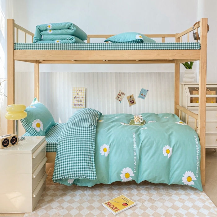 91家纺网 家纺一手货源 找家纺 棉造 13372纯棉学生宿舍上下床套件全棉三件套六件套 清新世界-MZ