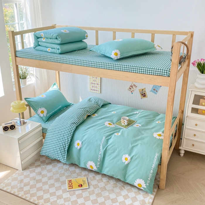 91家纺网 家纺一手货源 找家纺 棉造 13372纯棉学生宿舍上下床套件全棉三件套六件套 清新世界-MZ