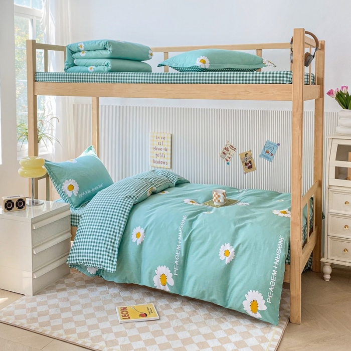 91家纺网 家纺一手货源 找家纺 棉造 13372纯棉学生宿舍上下床套件全棉三件套六件套 清新世界-MZ