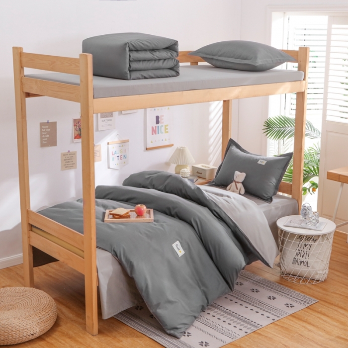 91家纺网 家纺一手货源 找家纺 棉造 13372纯棉学生宿舍上下床套件全棉三件套六件套 深灰-MZ