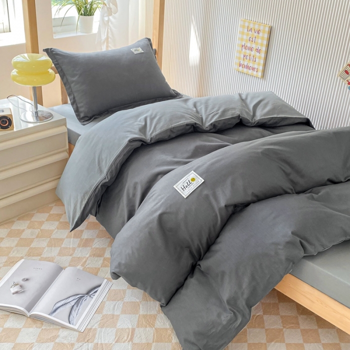 91家纺网 家纺一手货源 找家纺 棉造 13372纯棉学生宿舍上下床套件全棉三件套六件套 深灰-MZ