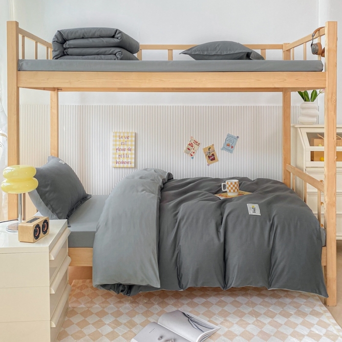 91家纺网 家纺一手货源 找家纺 棉造 13372纯棉学生宿舍上下床套件全棉三件套六件套 深灰-MZ