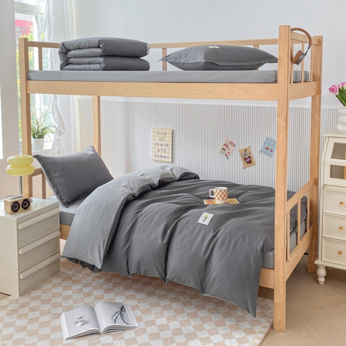 91家纺网 家纺一手货源 找家纺 棉造 13372纯棉学生宿舍上下床套件全棉三件套六件套 深灰-MZ